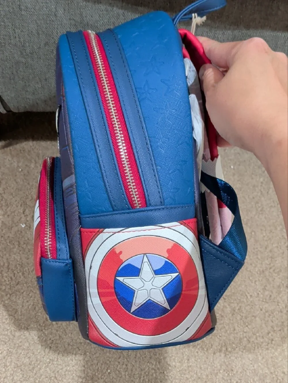 Loungefly Captain America Shield Colorblock Mini Backpack - Blue Red White